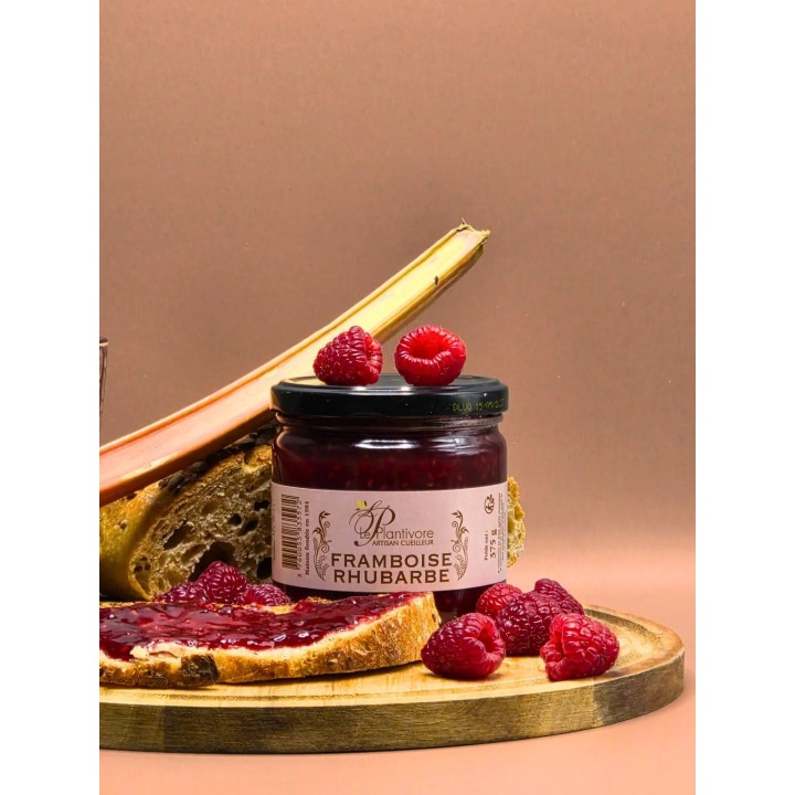 CONFITURE DE FRAMBOISE RHUBARBE. 375G. LE PLANTIVORE